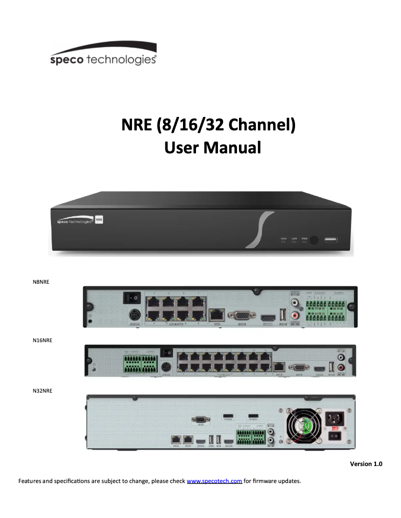 Page 1 de la notice Manuel utilisateur Speco Technologies N8WA4P
