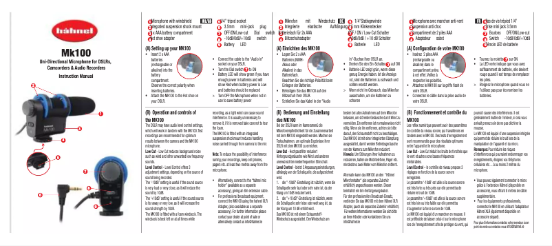 Page n°1 - Manuel utilisateur Hähnel MK100
