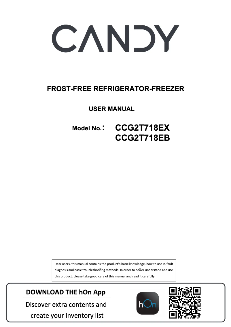 Page n°1 - Manuel utilisateur Candy CCG2T718EB