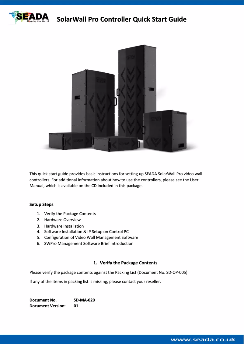 Page 1 de la notice Manuel utilisateur SEADA SWP04