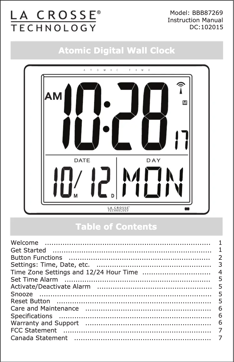 Image de la première page du manuel de l'appareil BBB87269