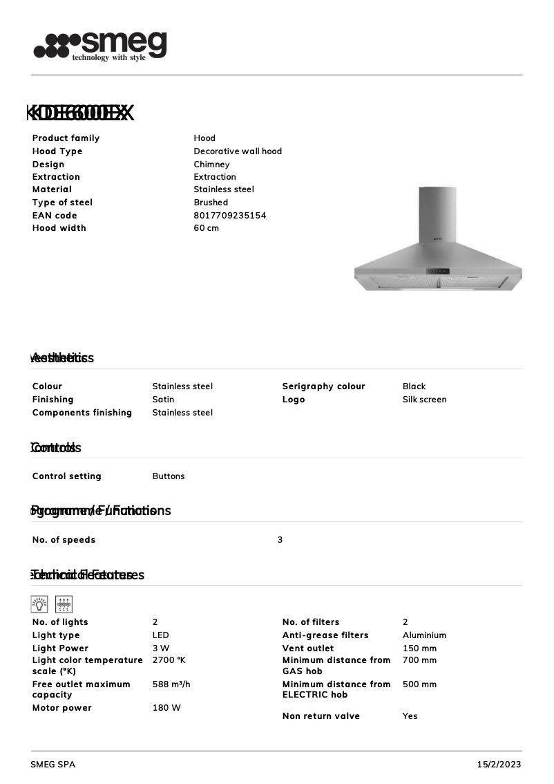Page 1 de la notice Brochure Smeg KDE600EX