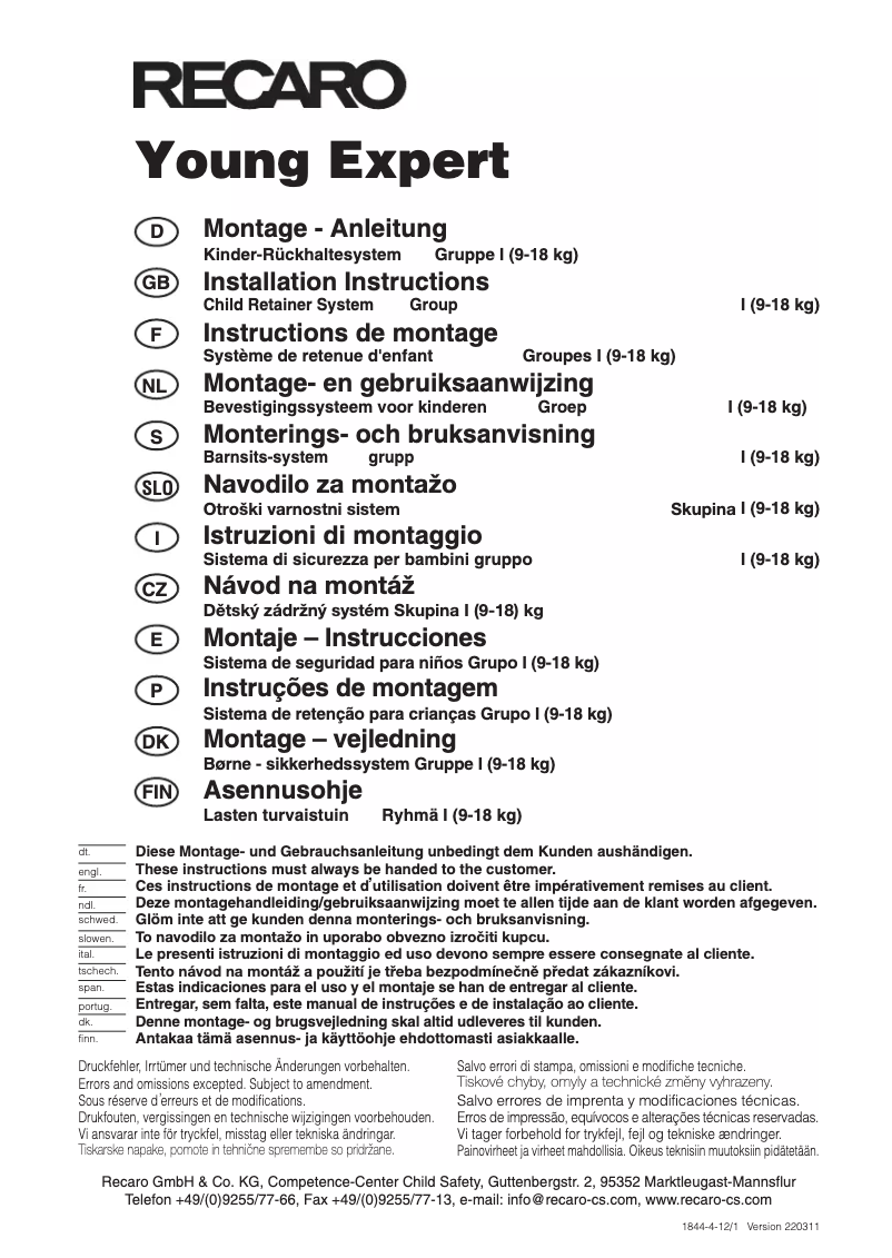 Página 1 del manual Manual de usuario Recaro Young Expert Plus