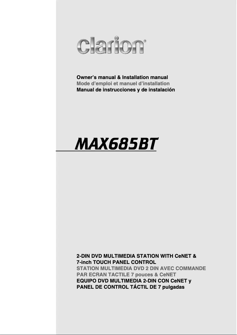 Page n°1 - Manuel utilisateur Clarion MAX685BT