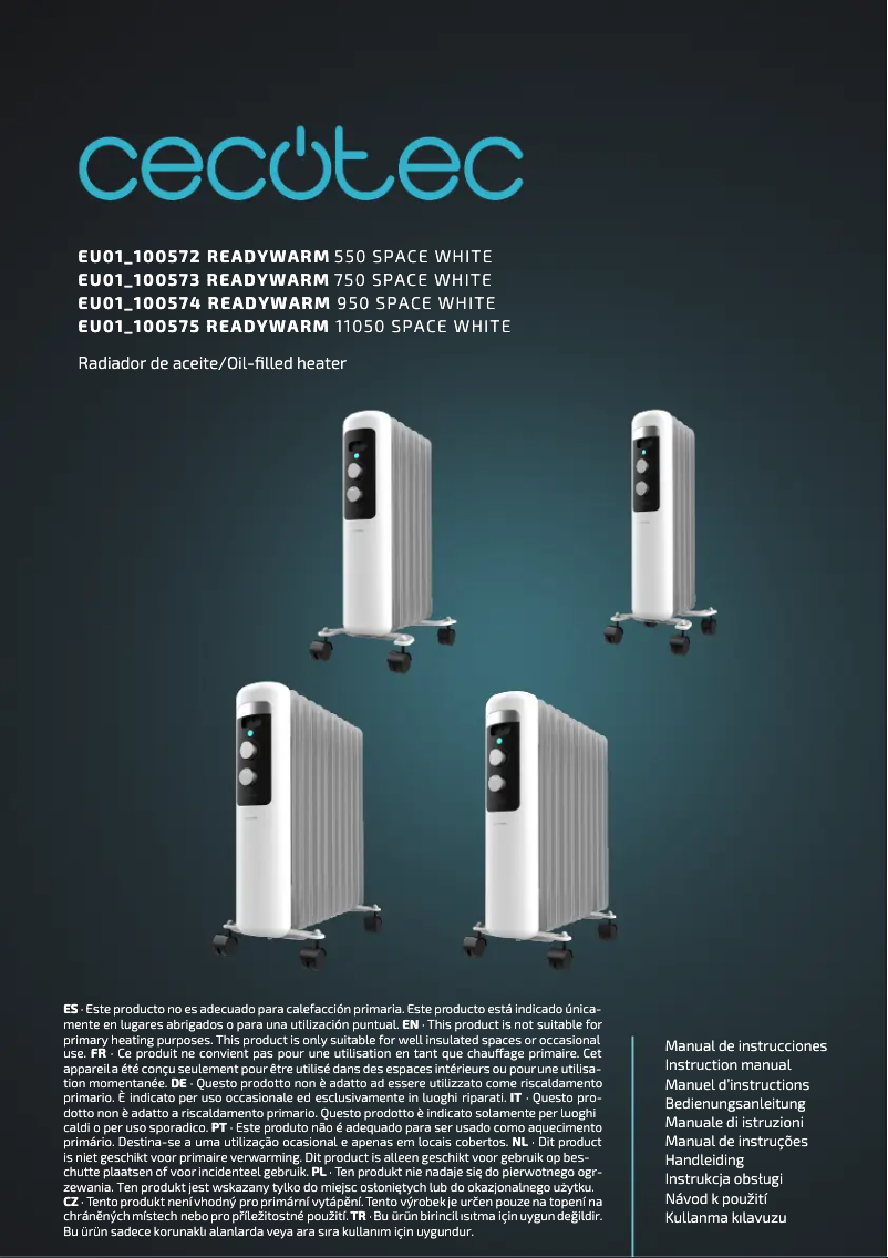 Page 1 de la notice Manuel utilisateur Cecotec ReadyWarm 950 Space