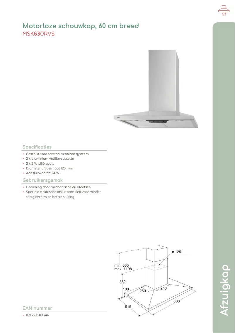Página 1 del manual Ficha técnica Pelgrim MSK630RVS