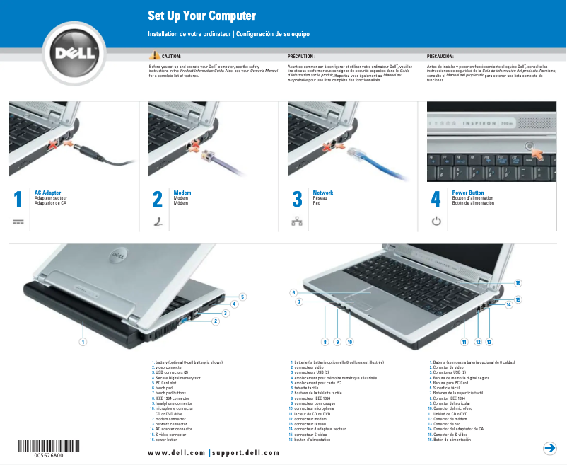 Page n°1 - Guide d'installation Dell Inspiron 700M