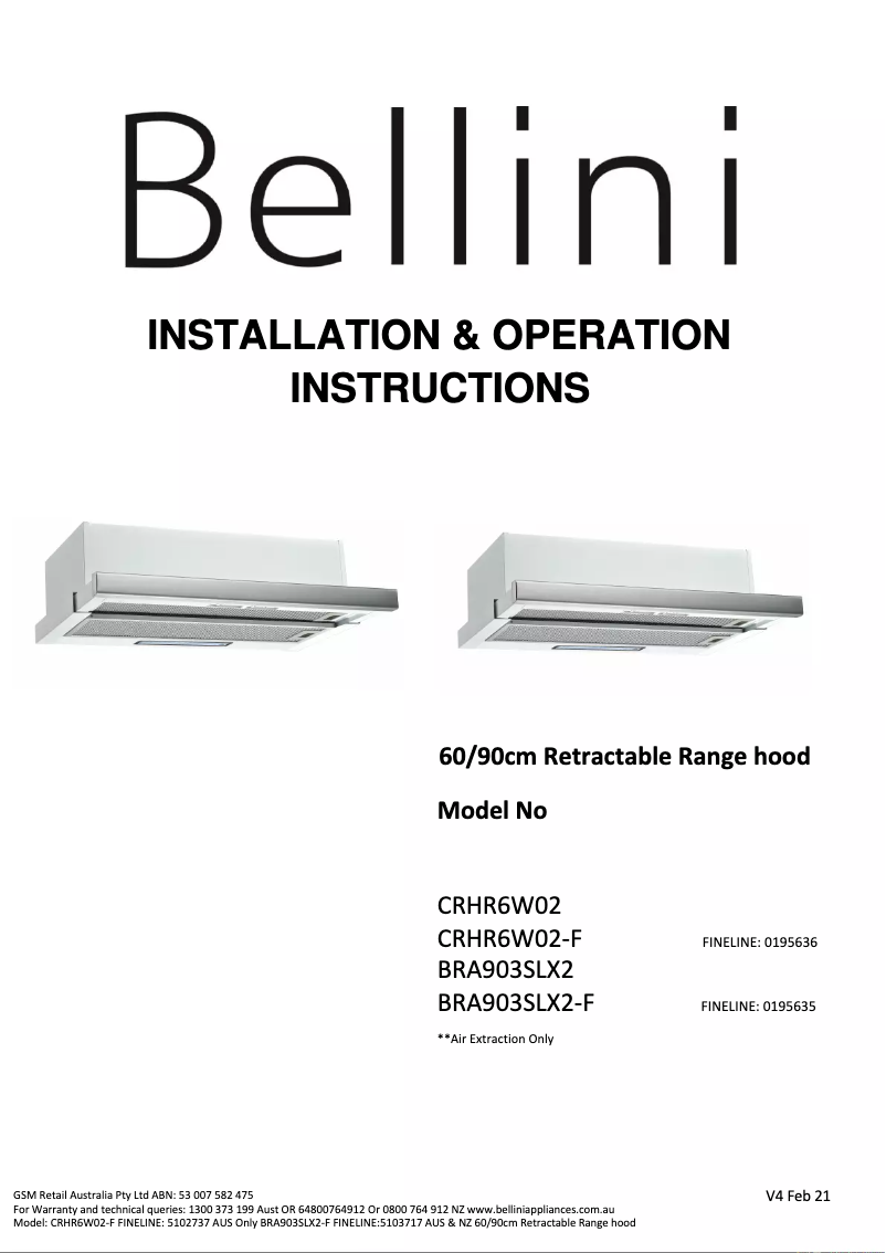 Page 1 de la notice Manuel utilisateur Bellini BRA903SLX2-F