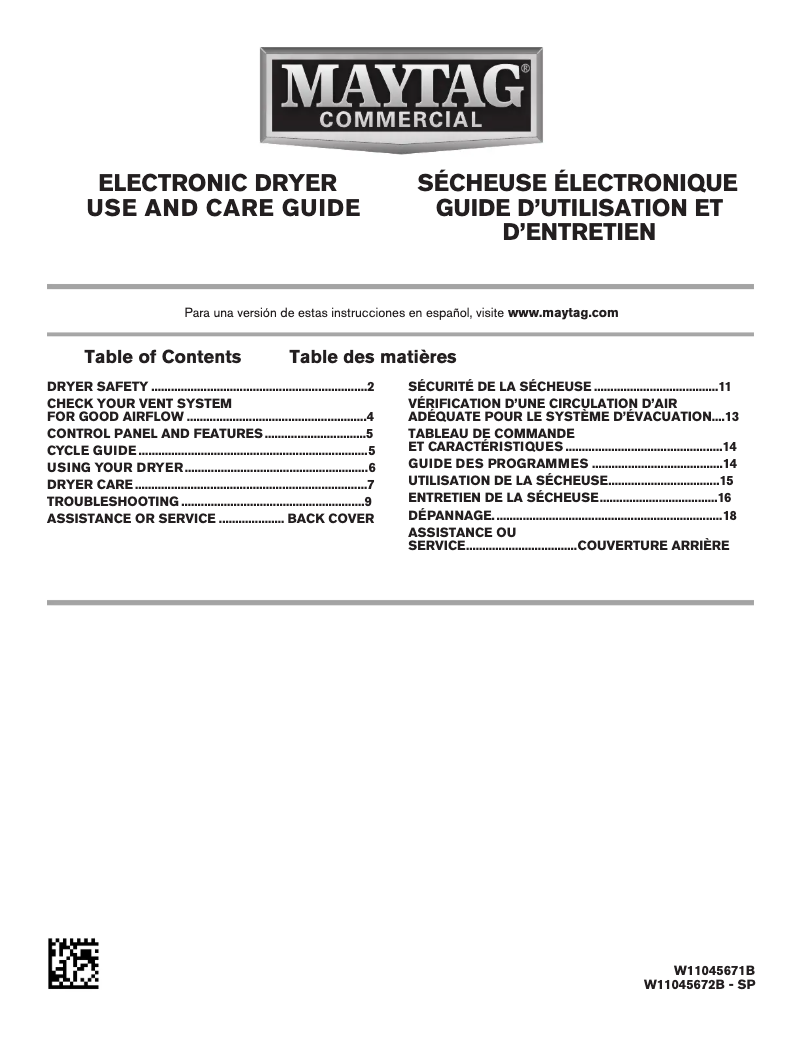 Page 1 de la notice Manuel utilisateur Maytag MGDP575GW