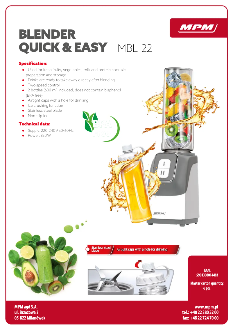 Page 1 de la notice Fiche technique MPM MBL-22