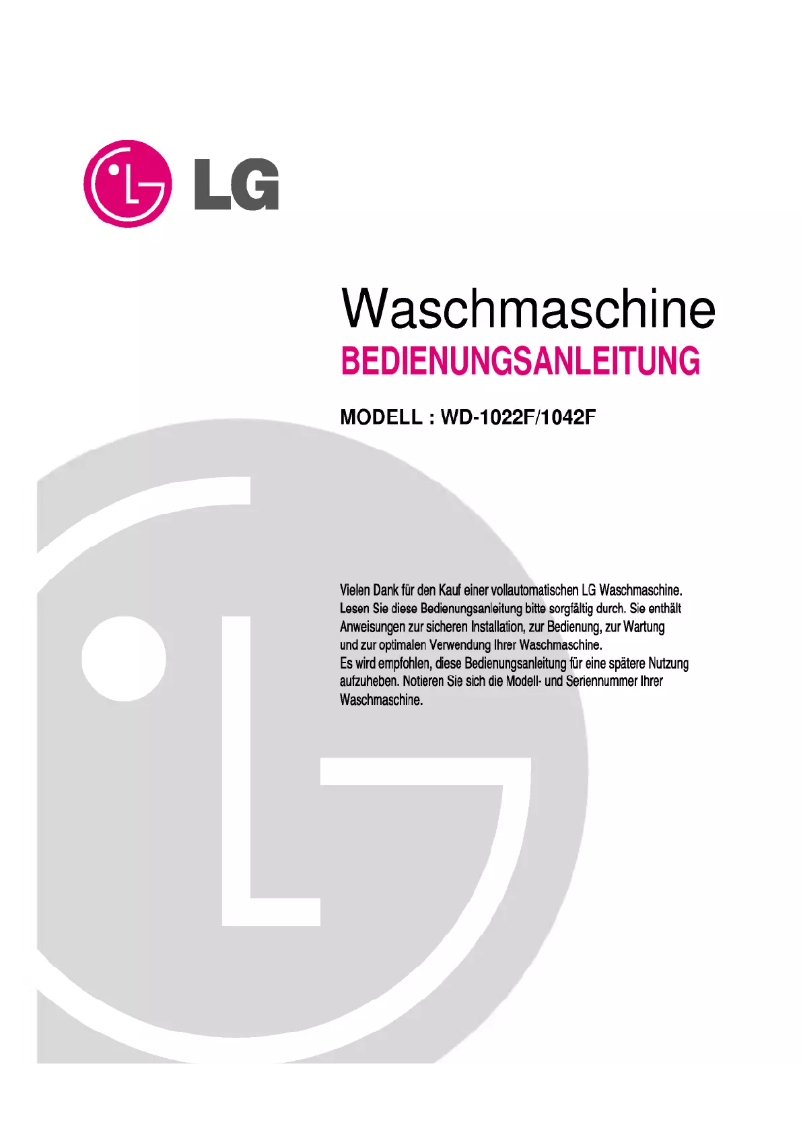 Page n°1 - Manuel utilisateur LG WD-1022F