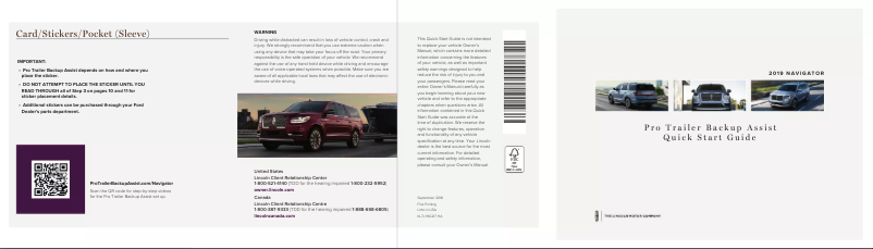 Page n°1 - Guide de démarrage rapide Lincoln Navigator (2019)