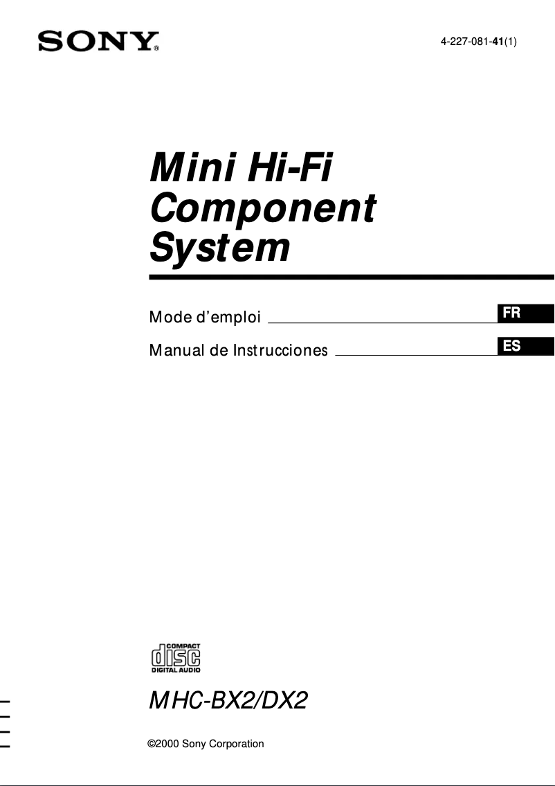 Image de la première page du manuel de l'appareil MHC-BX2