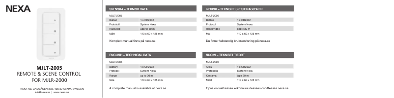 Page n°1 - Manuel utilisateur Nexa MJLT-2005