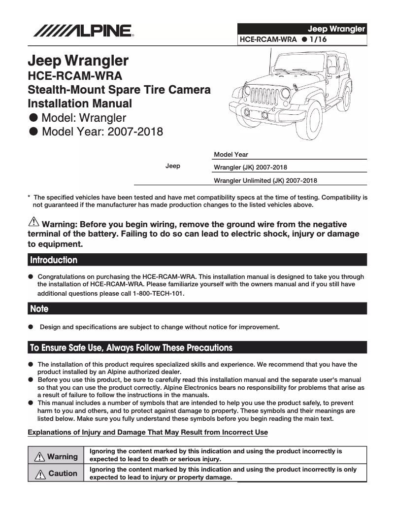 Page n°1 - Manuel utilisateur Alpine HCE-RCAM-WRA