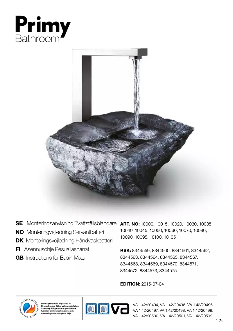 Page n°1 - Manuel utilisateur Primy Steel Wave 10000