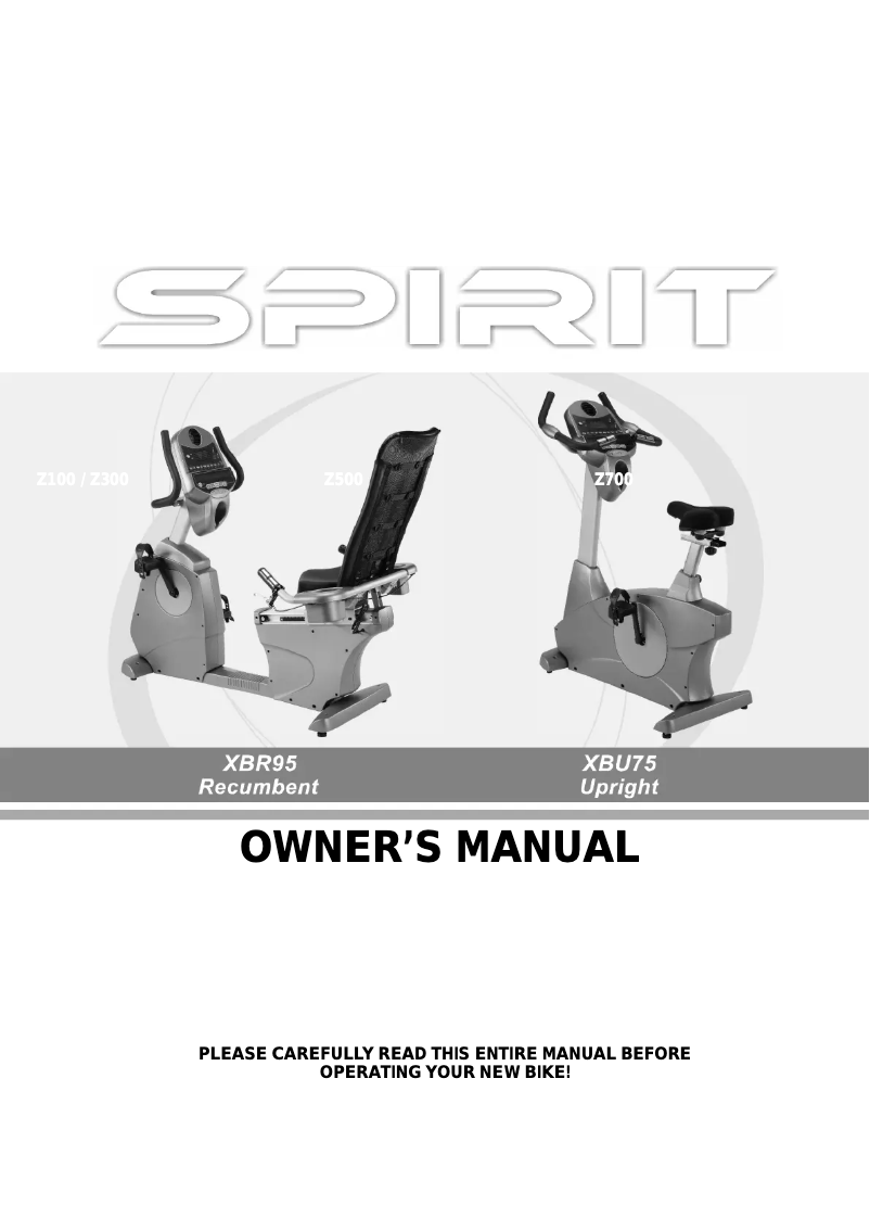 Page 1 de la notice Manuel utilisateur Spirit XBR95 Fitness Bike