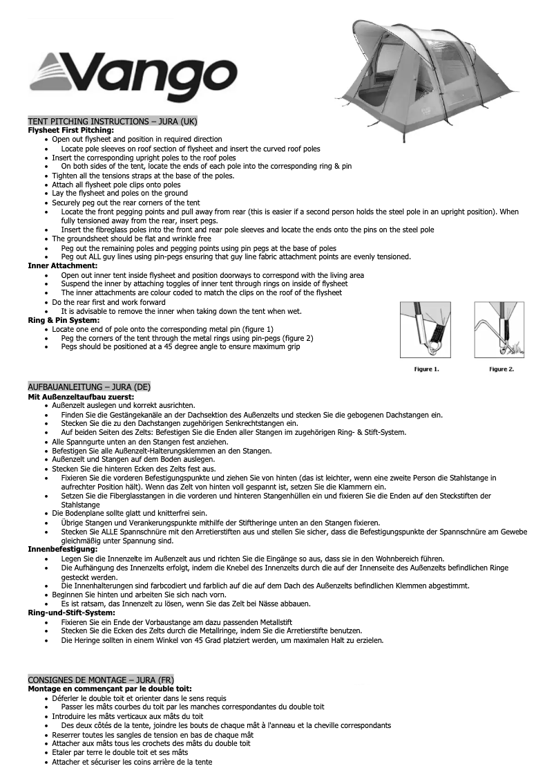 Page n°1 - Manuel utilisateur Vango Jura 500