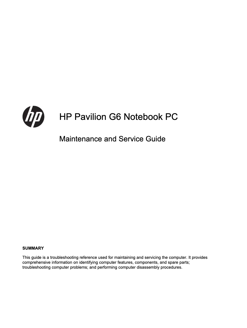 Page n°1 - Manuel utilisateur HP g6-1105sl