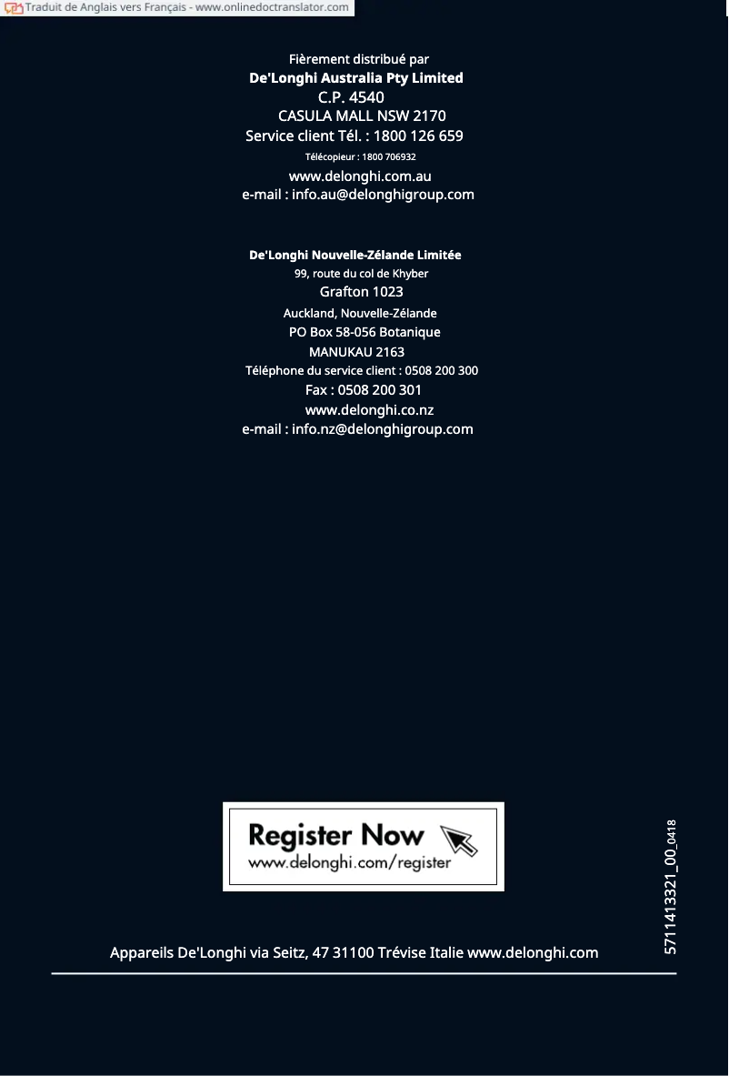 Page 1 de la notice Manuel utilisateur DeLonghi HFX85W20C