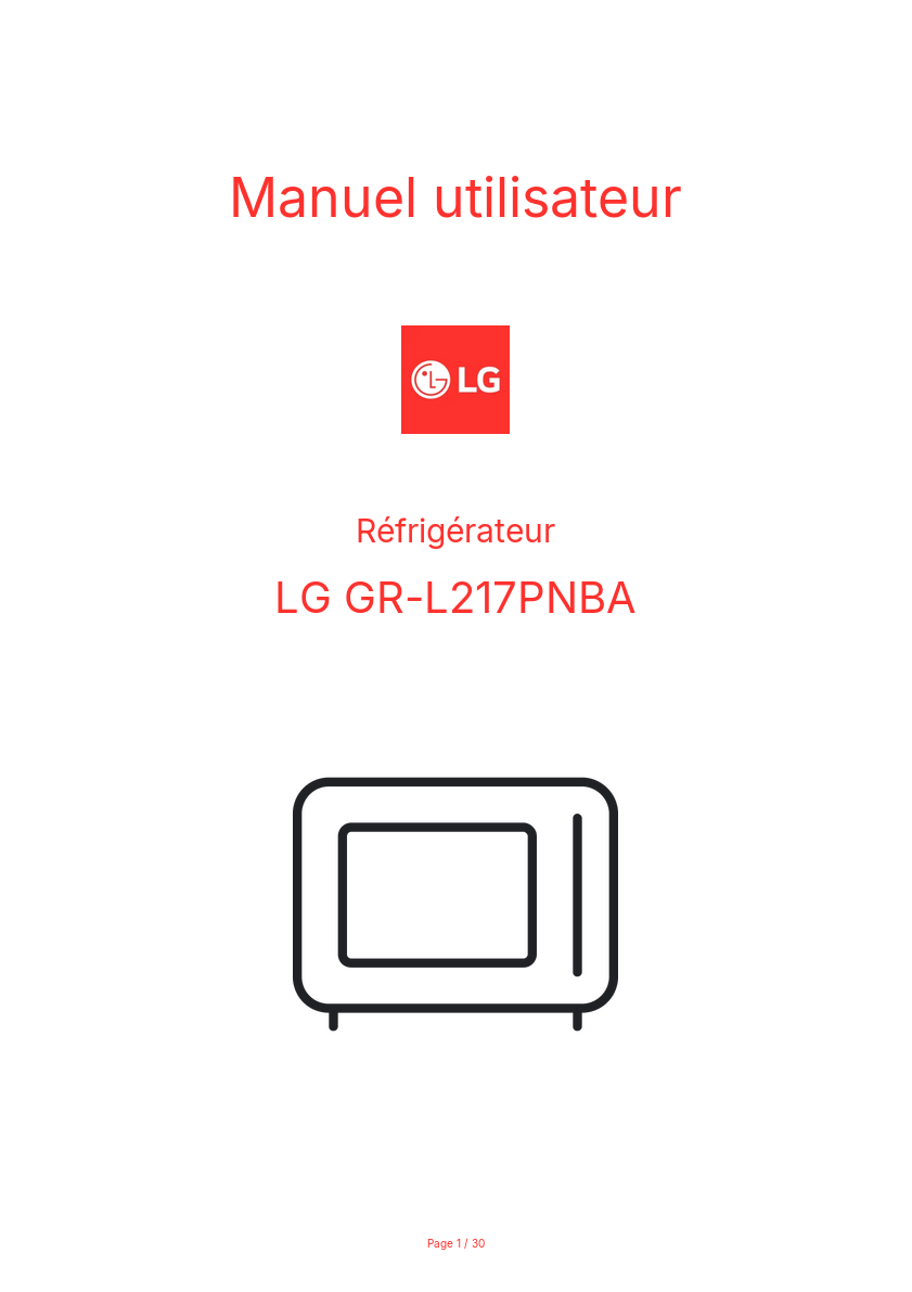 Page n°1 - Manuel utilisateur LG GR-L217PNBA