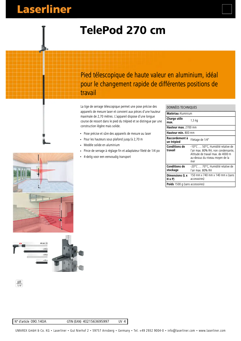 Page n°1 - Fiche technique Laserliner TelePod