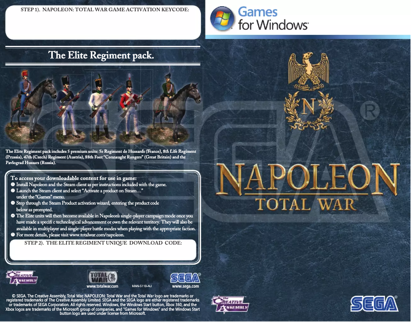 Page 1 de la notice Manuel utilisateur Sega Napoleon: Total War Collection (PC)