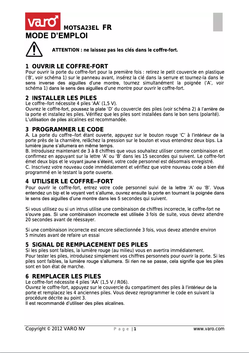 Image de la première page du manuel de l'appareil MOTSA23EL