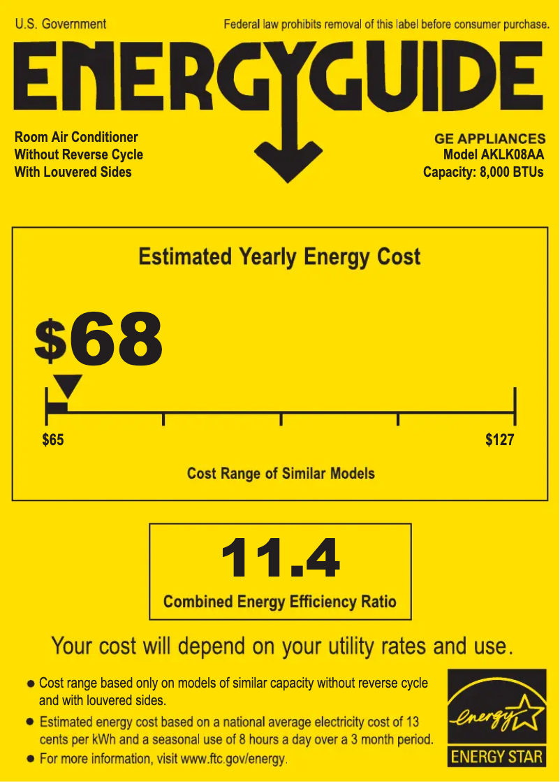 Page n°1 - Label énergétique GE AKLK08AA