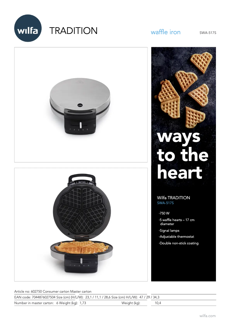 Page 1 of the manual Technical Sheet Wilfa Tradition SWA-517S