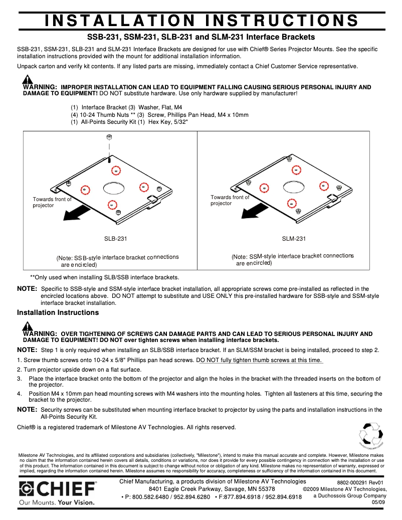 Page n°1 - Manuel utilisateur Chief SLM231