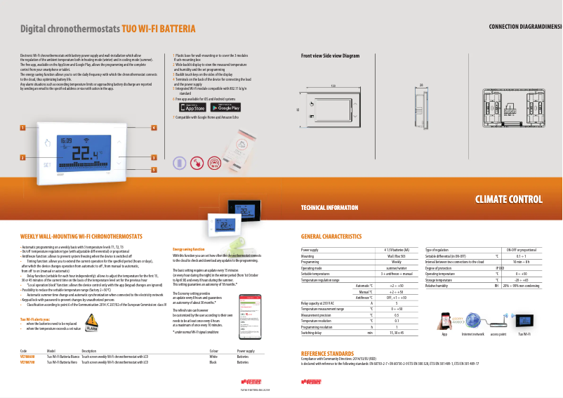 Página 1 del manual Ficha técnica Vemer Tuo Wi-Fi Batteria