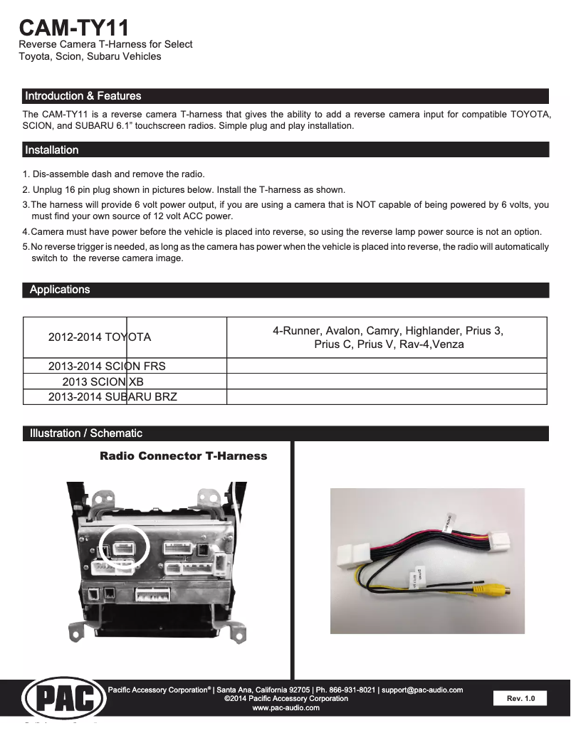 Imagen de la primera página del manual del dispositivo CAM-TY11