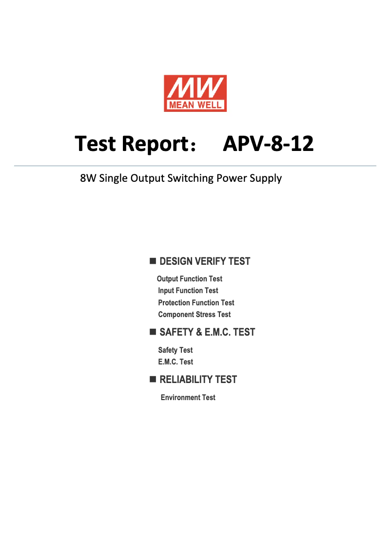 Page 1 de la notice Fiche technique Mean Well APV-8-12