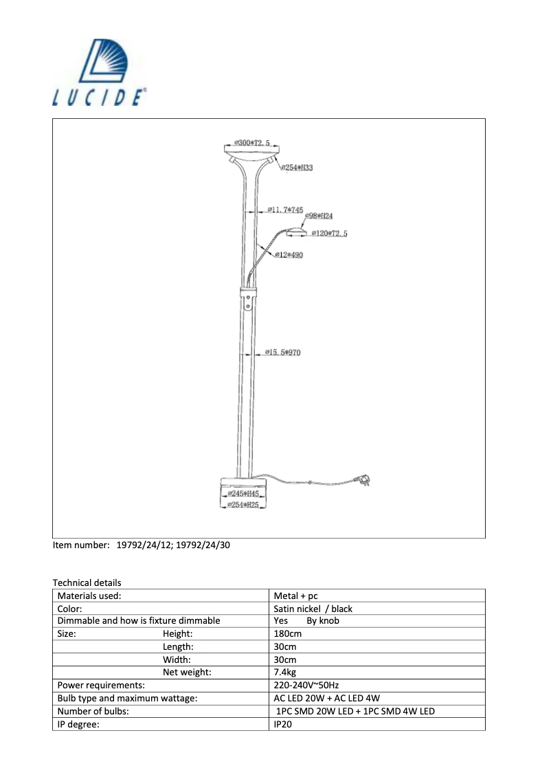 Page 1 de la notice Manuel utilisateur Lucide Champion-LED