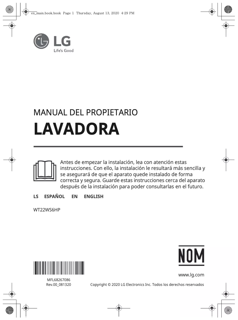 Page n°1 - Manuel utilisateur LG WT22WS6HP