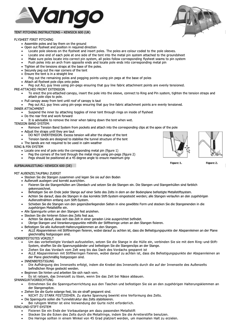 Página 1 del manual Manual de usuario Vango Keswick 600