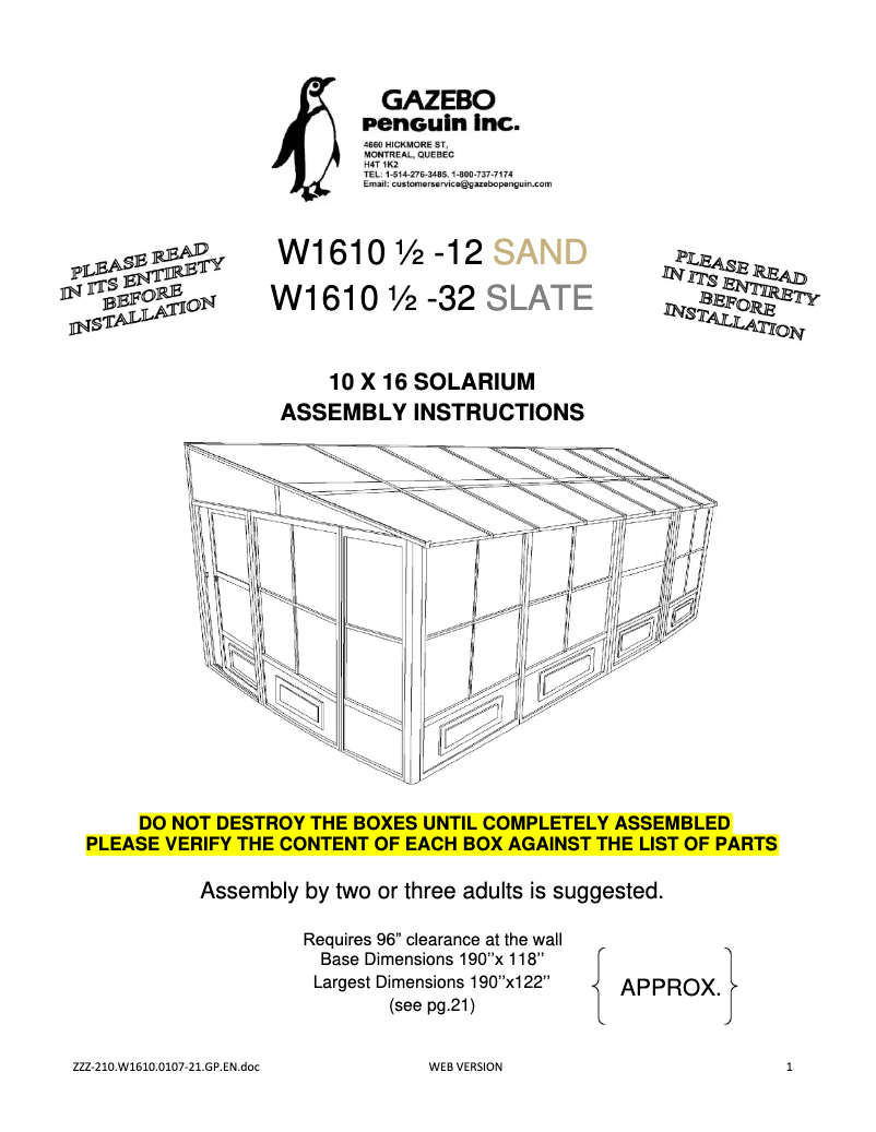 Page n°1 - Manuel utilisateur Gazebo Penguin W1610-32
