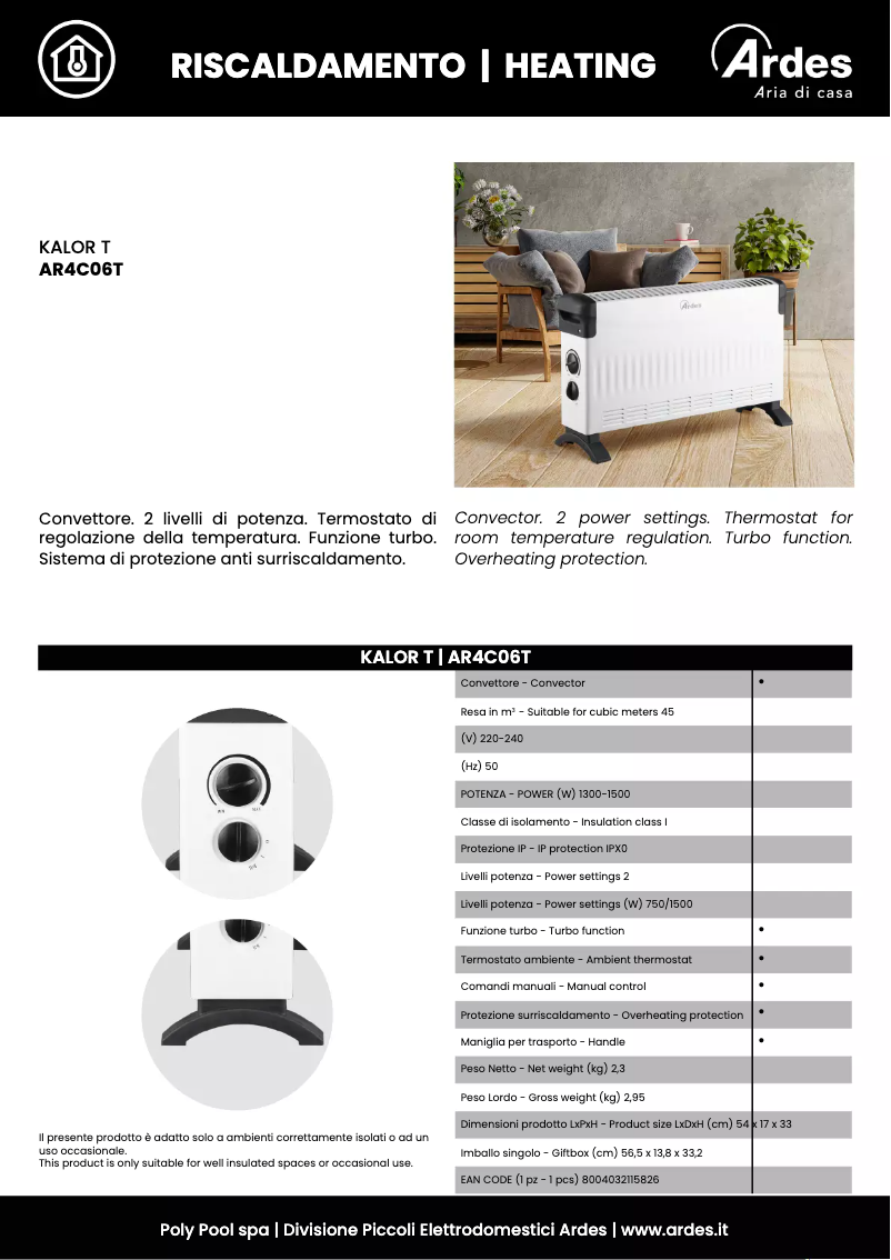 Page 1 de la notice Fiche technique Ardes AR4C06T
