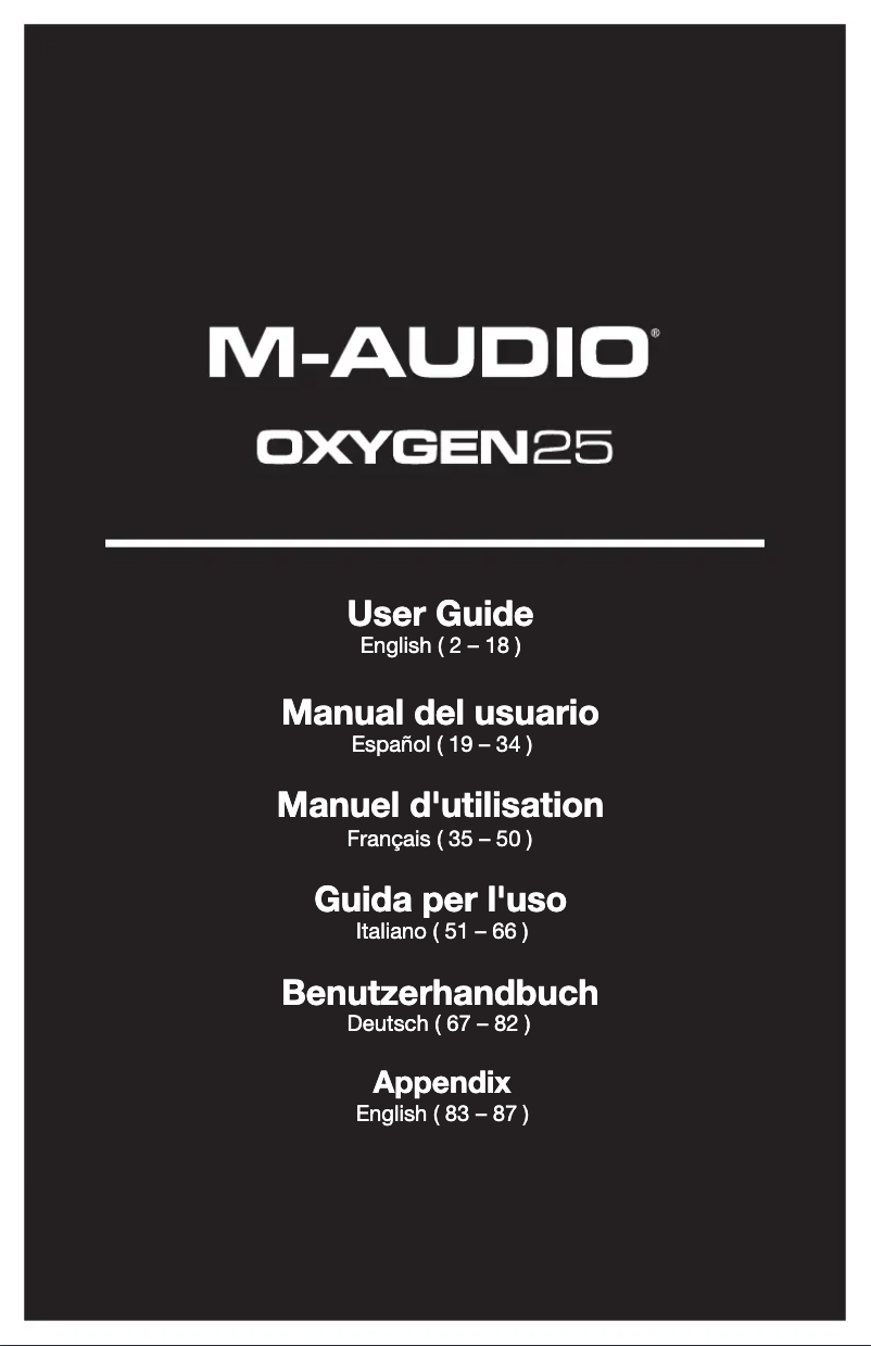 Page 1 de la notice Manuel utilisateur M-Audio Oxygen 25