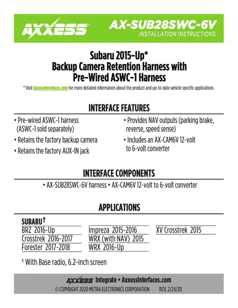 Page n°1 - Manuel utilisateur Metra AX-SUB28SWC-6V