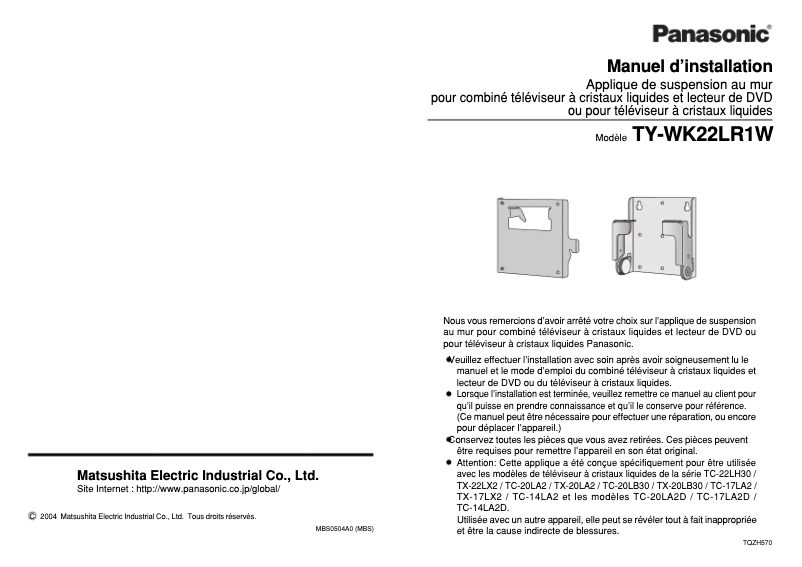 Image de la première page du manuel de l'appareil TY-WK22LR1W