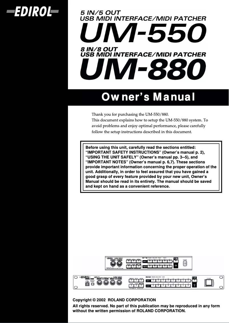 Image de la première page du manuel de l'appareil UM-550