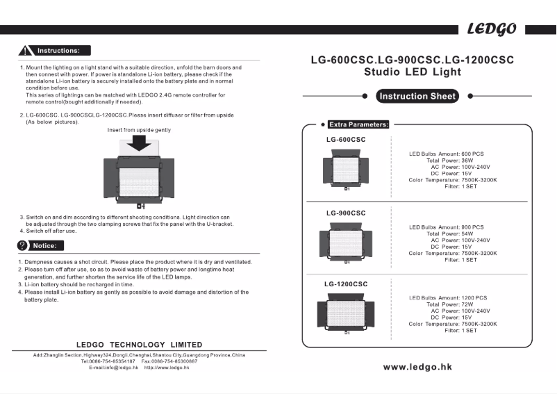 Page n°1 - Manuel utilisateur Ledgo 900WCSII