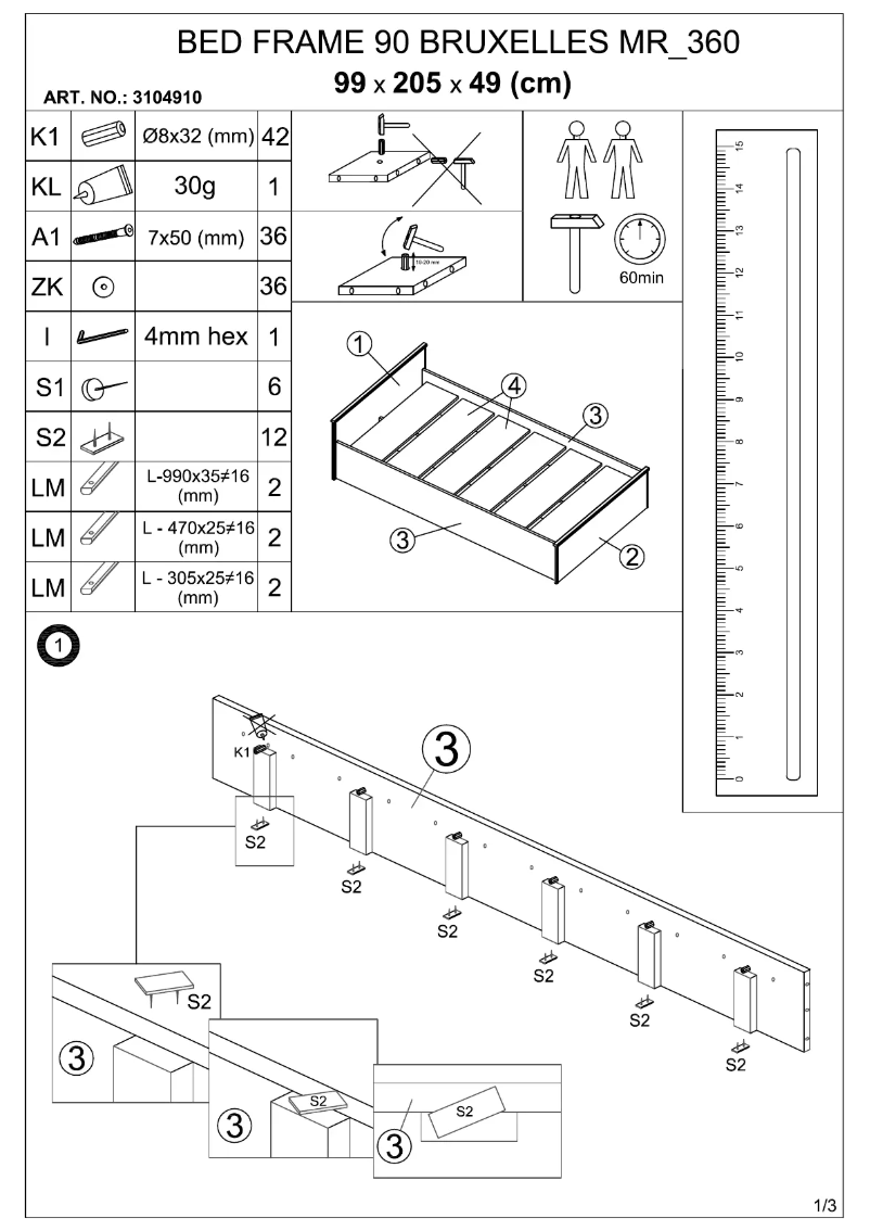 Page 1 de la notice Manuel utilisateur JYSK Gentofte (90x200)