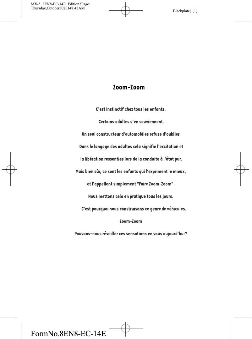 Page 1 de la notice Manuel utilisateur Mazda MX-5 (2015)