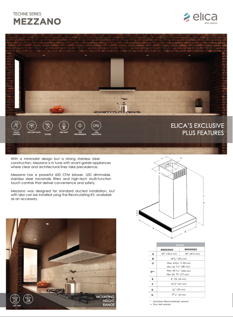 Page 1 of the manual Technical Sheet Elica Mezzano EMZ636S3