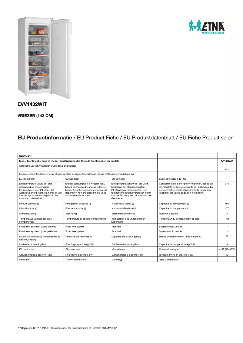 Page n°1 - Fiche technique Etna EVV1432WIT