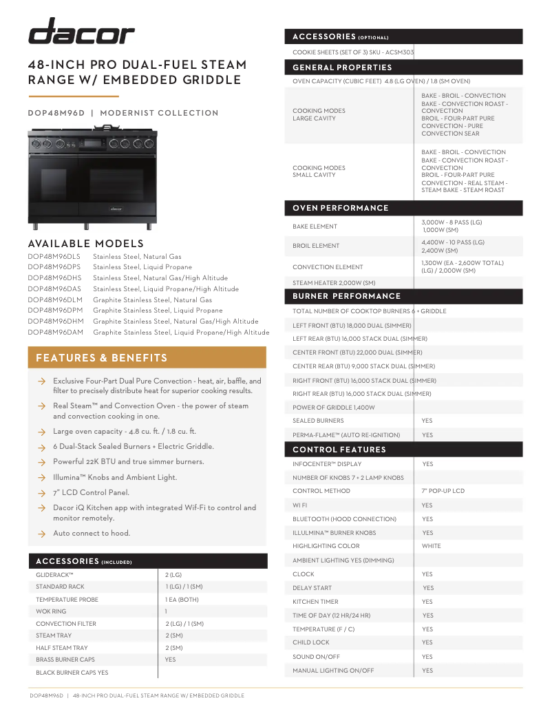 Page n°1 - Fiche technique Dacor Modernist Pro DOP48M96DPM