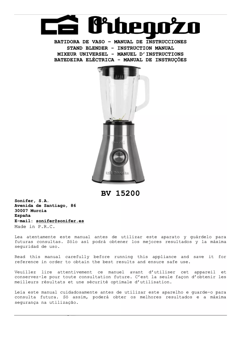 Page 1 de la notice Manuel utilisateur Orbegozo BV 15200